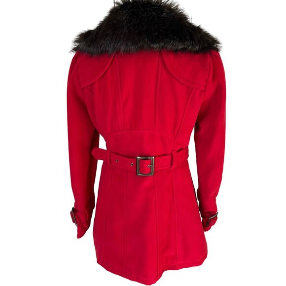 Worthington Wool Coat Size M Red Removable Faux Fur Collar Lined Double Breasted - Picture 8 of 12